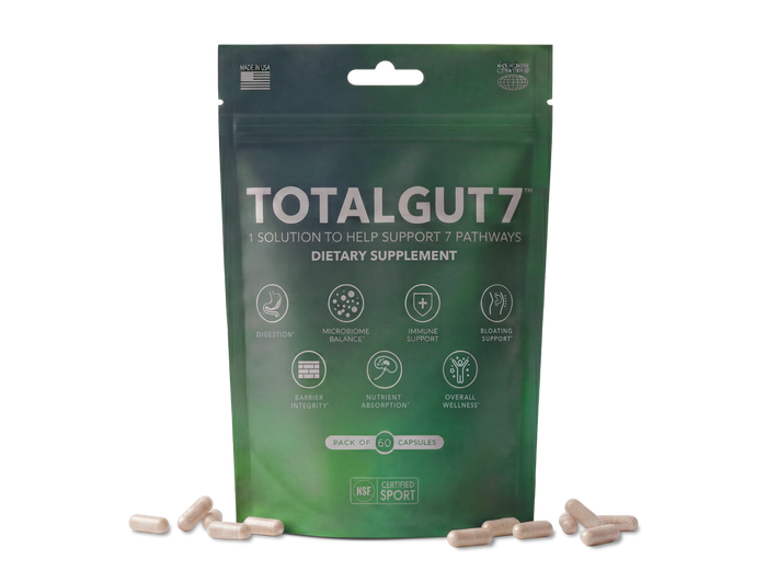 TotalGut7 supplement bottle, 60 capsules